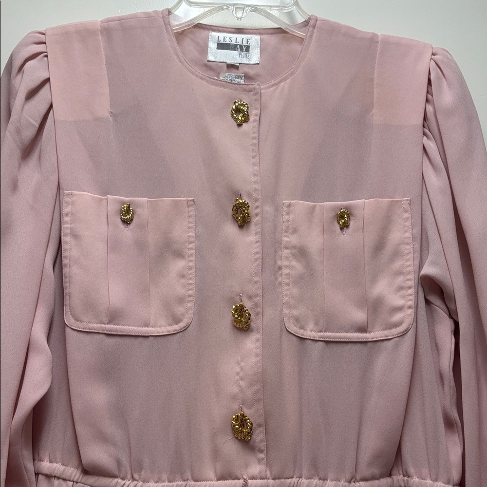 Leslie Fay Petite Pink Blush Long Sleeve Dress Size 10 - Picture 5 of 7